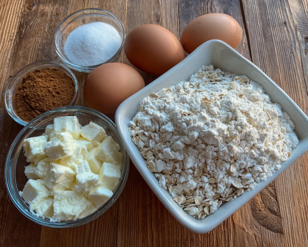 Ingredients for cottage cheese pancakes flourless on kitchen counter