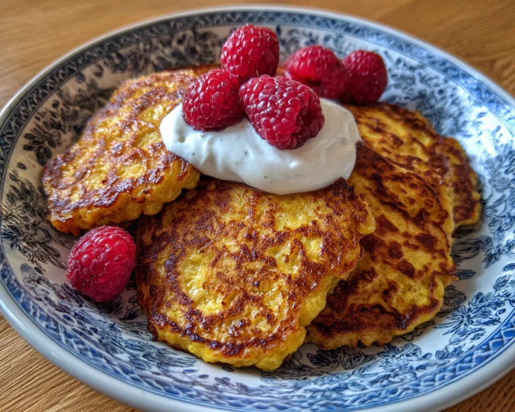 Flourless pancakes and a protein bowl made with dry curd cottage cheese