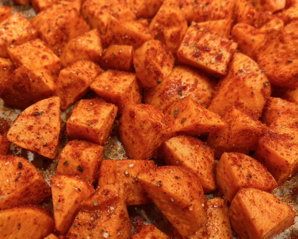 Roasted sweet potatoes for taco bowl