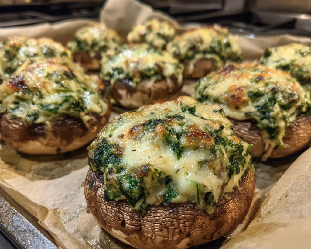 Stuffed mushrooms with stinging nettle cheese