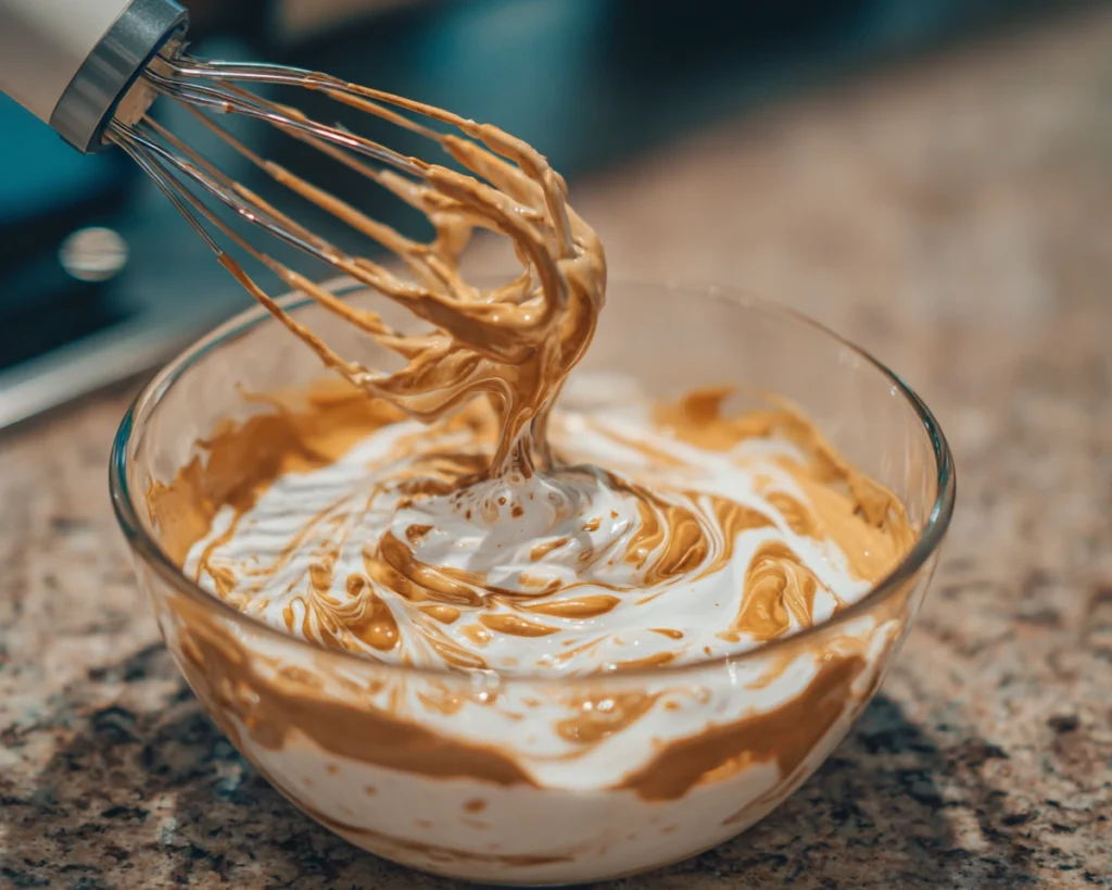 Whipping dalgona coffee foam in a glass bowl