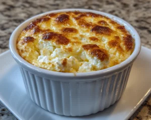 Final baked dish from one of the best cottage cheese dry curd recipes.