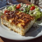 A plated meal made from cottage cheese dry curd recipes, served with fresh salad.