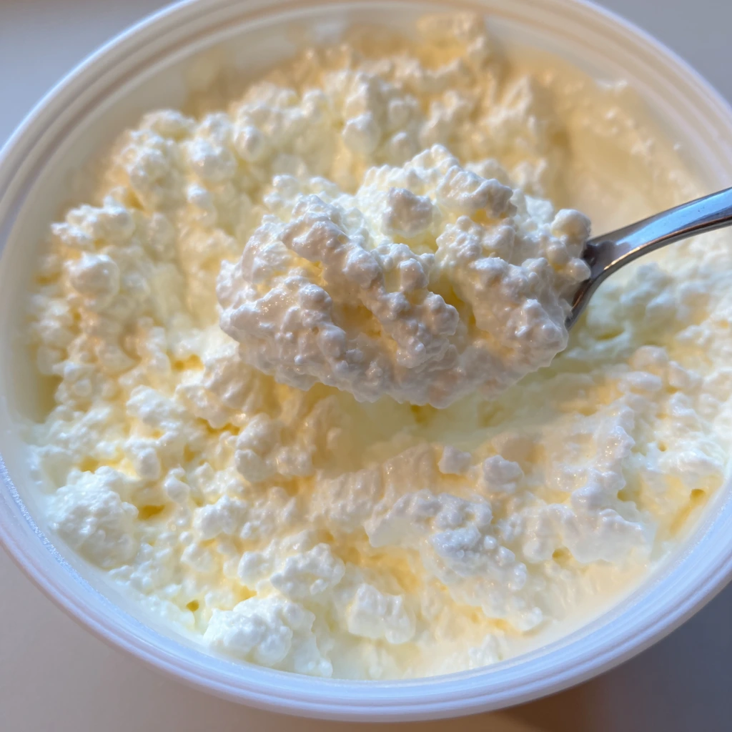 Scooping Breakstone cottage cheese into a prep bowl