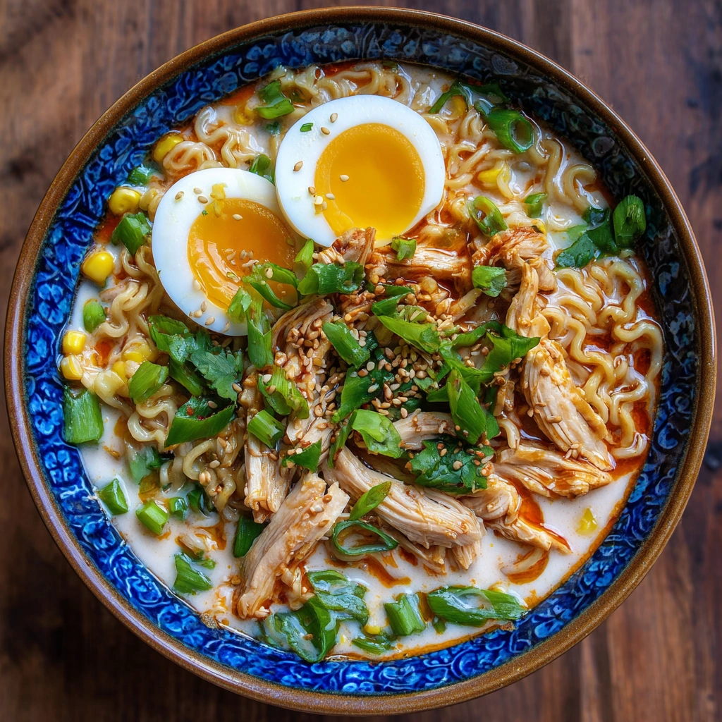 Fire Chicken Ramen with Creamy Garlic Sauce