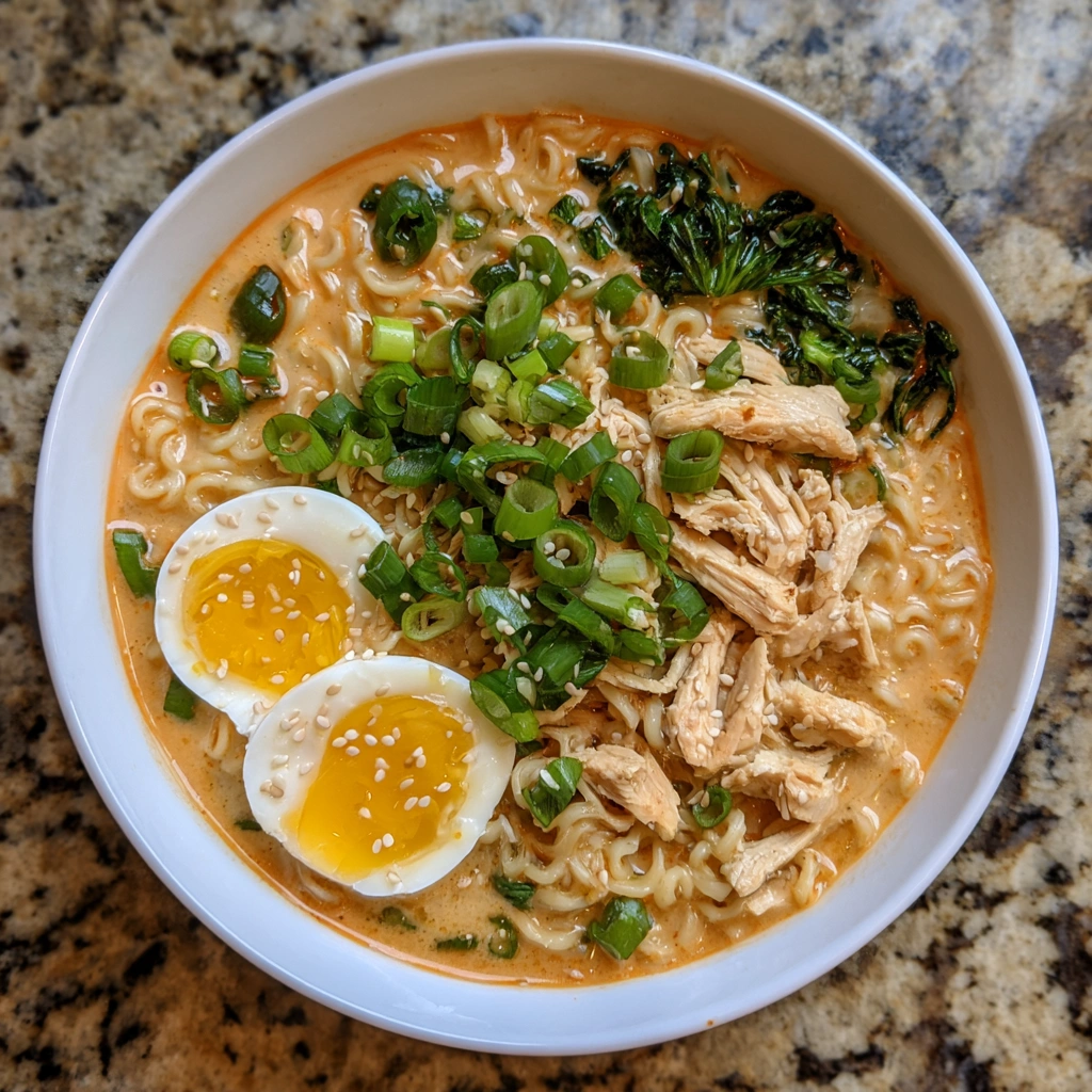 Fire Chicken Ramen with Creamy Garlic Sauce
