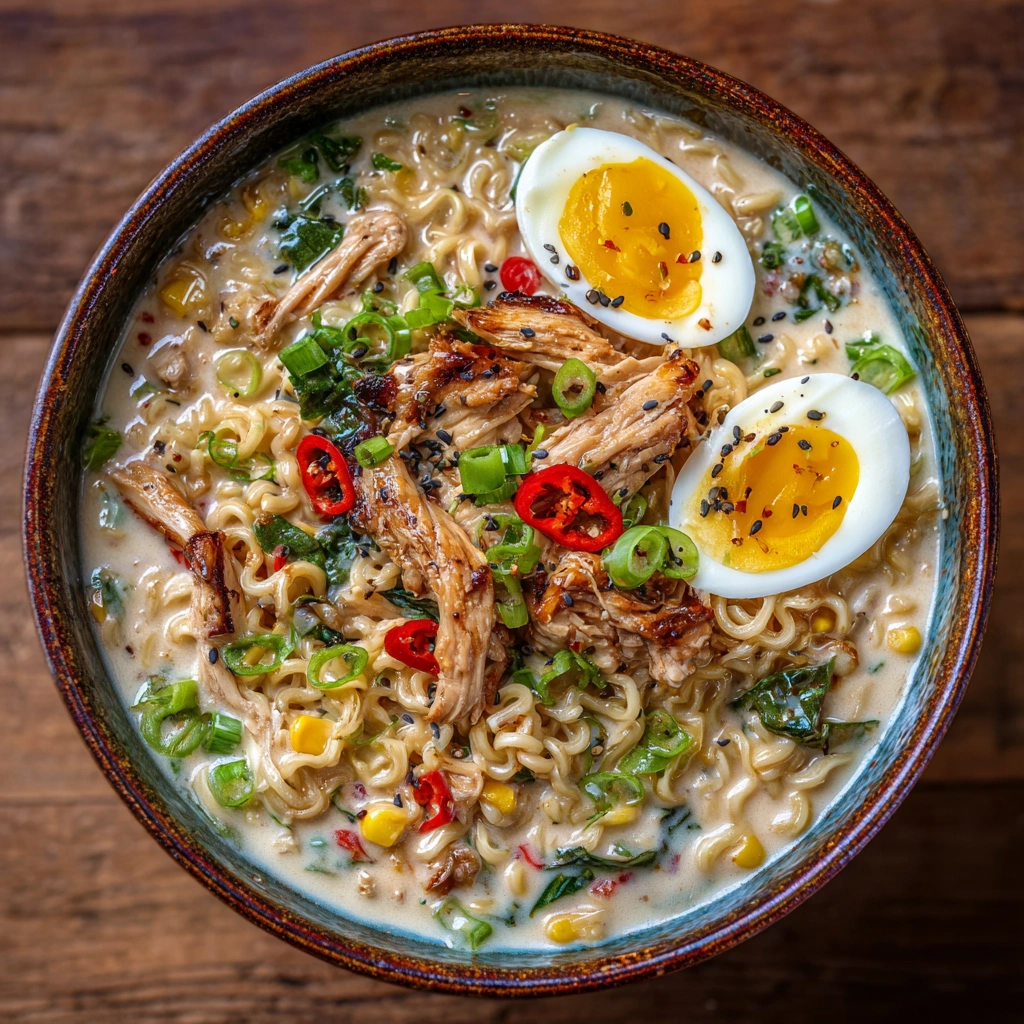 Fire Chicken Ramen with Creamy Garlic Sauce