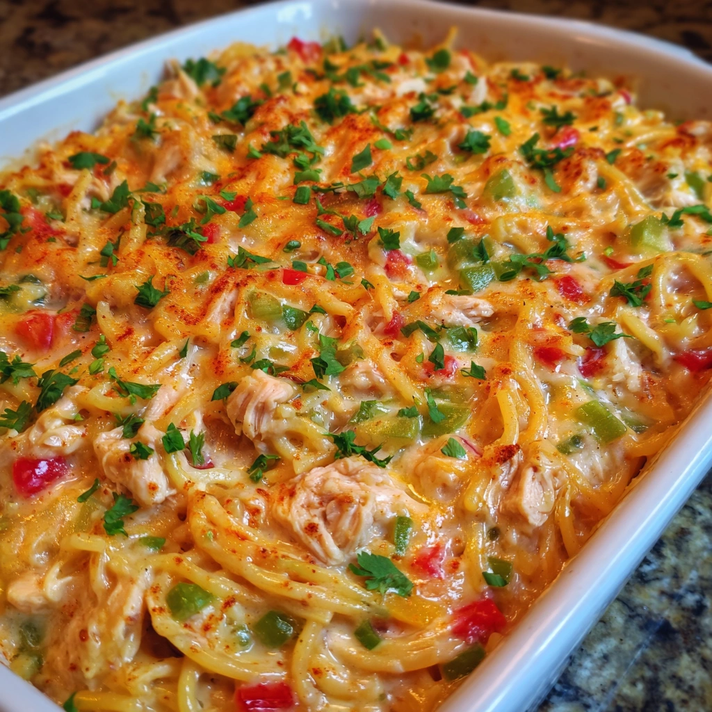 Spicy Southern Chicken Spaghetti Casserole