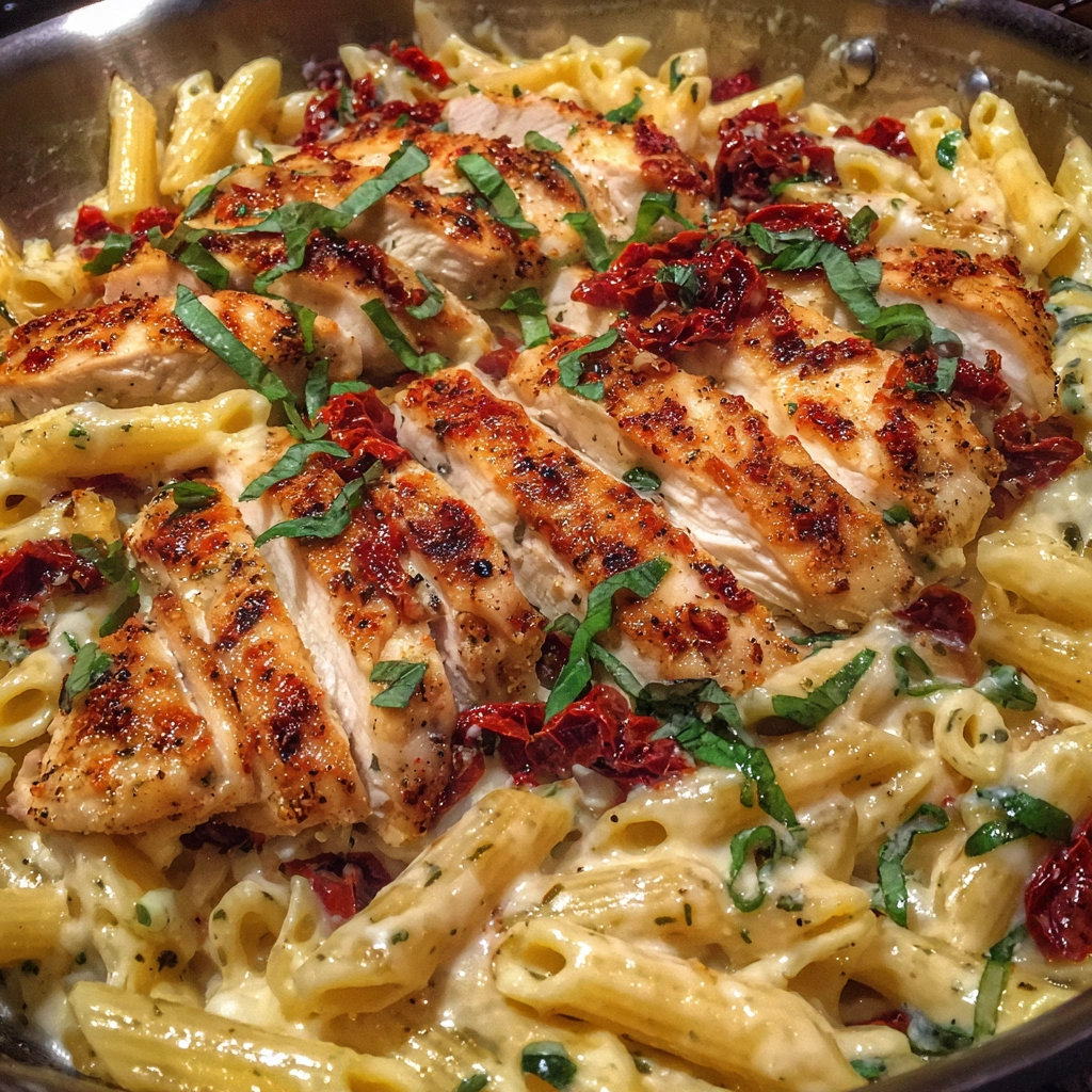 Chicken Mozzarella Pasta with Sun-Dried Tomatoes