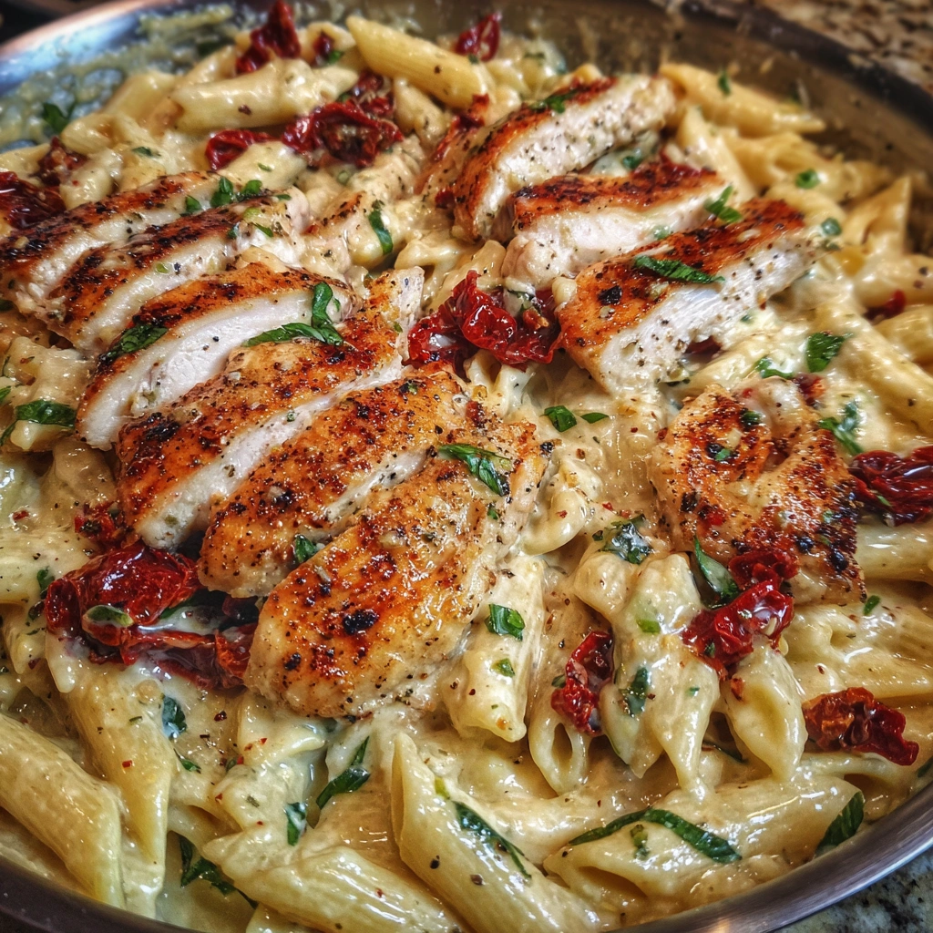 Chicken Mozzarella Pasta with Sun-Dried Tomatoes