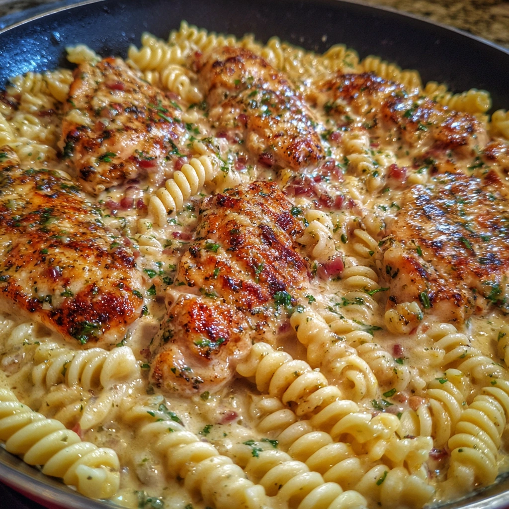 Creamy Garlic Butter Chicken and Rotini in Parmesan Sauce