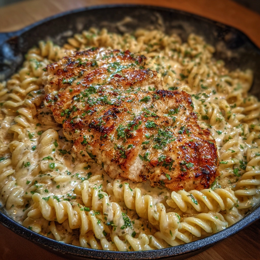 Creamy Garlic Butter Chicken and Rotini in Parmesan Sauce
