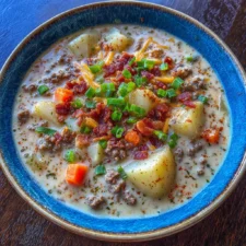 Creamy Potato and Hamburger Soup is 5-Ingredient Cozy Rich.
