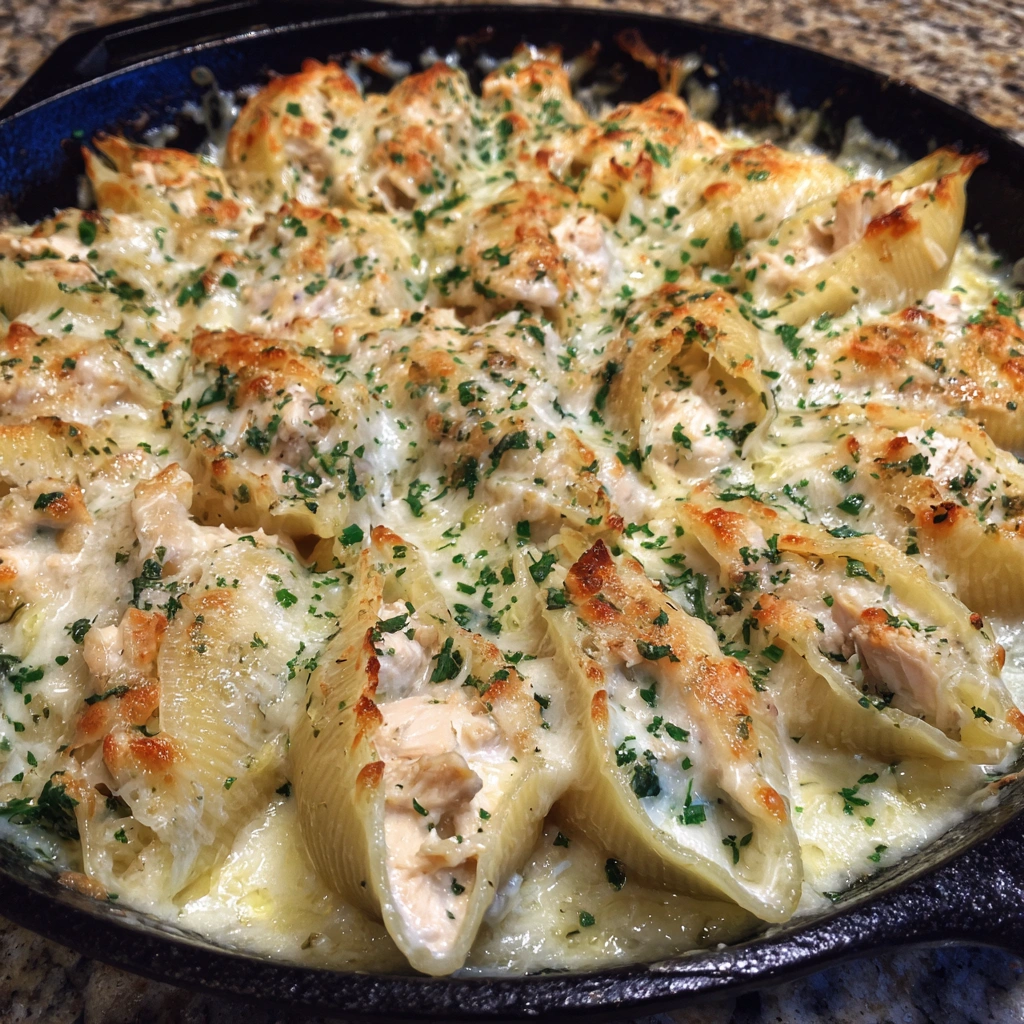 Garlic Butter Chicken Alfredo Stuffed Shells