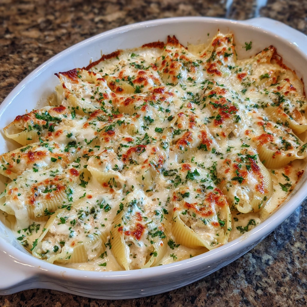 Garlic Butter Chicken Alfredo Stuffed Shells