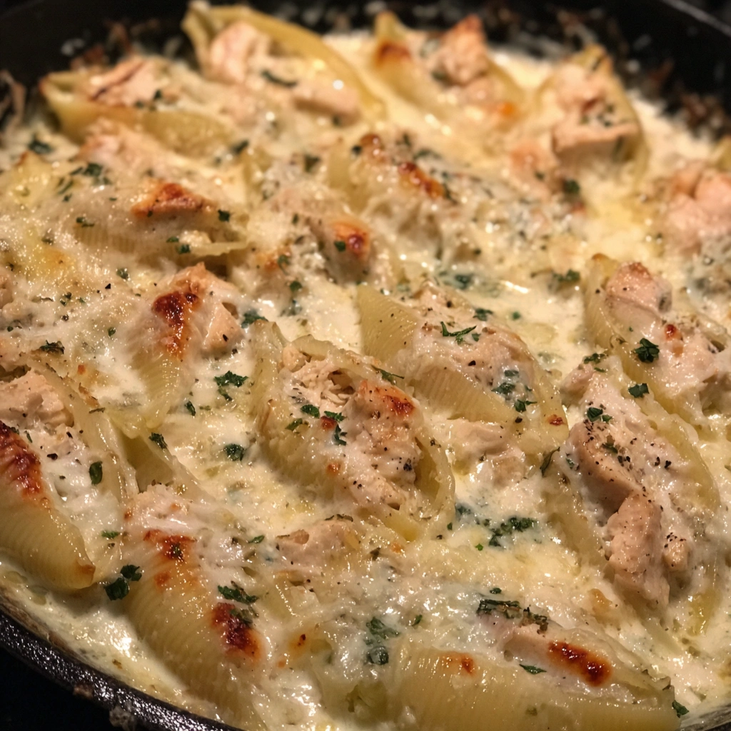 Garlic Butter Chicken Alfredo Stuffed Shells