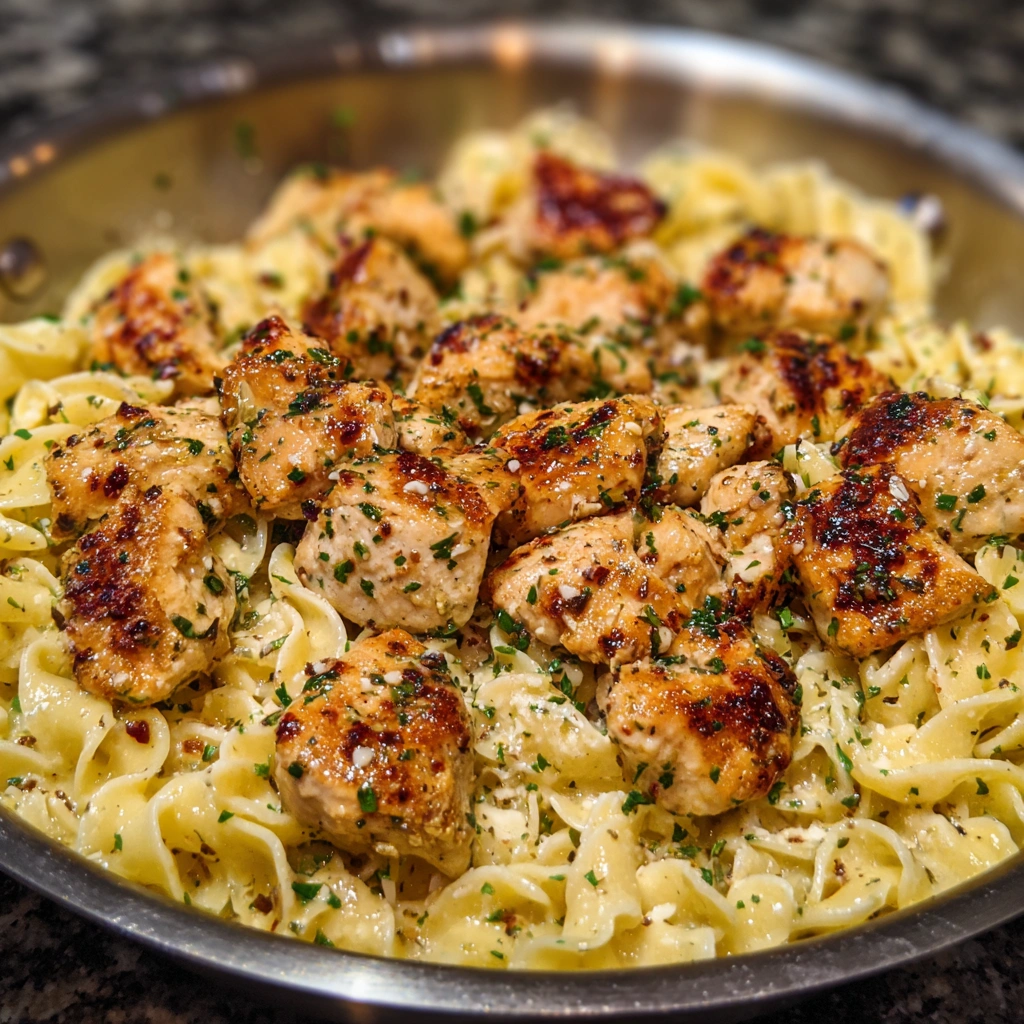 Garlic Butter Chicken Bites with Creamy Parmesan Pasta