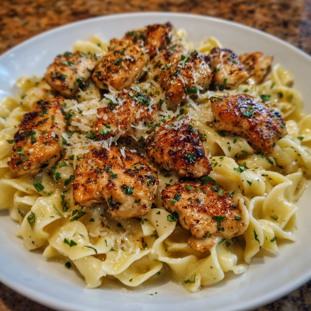Garlic Butter Chicken Bites with Creamy Parmesan Pasta