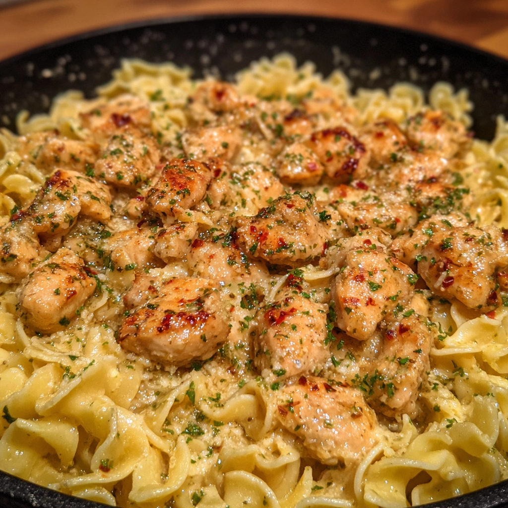Garlic Butter Chicken Bites with Creamy Parmesan Pasta