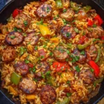 One Pan Sweet and Tangy BBQ Sausage Rice