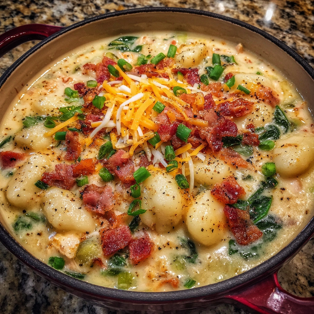 Turkey Bacon Cheddar Gnocchi Soup