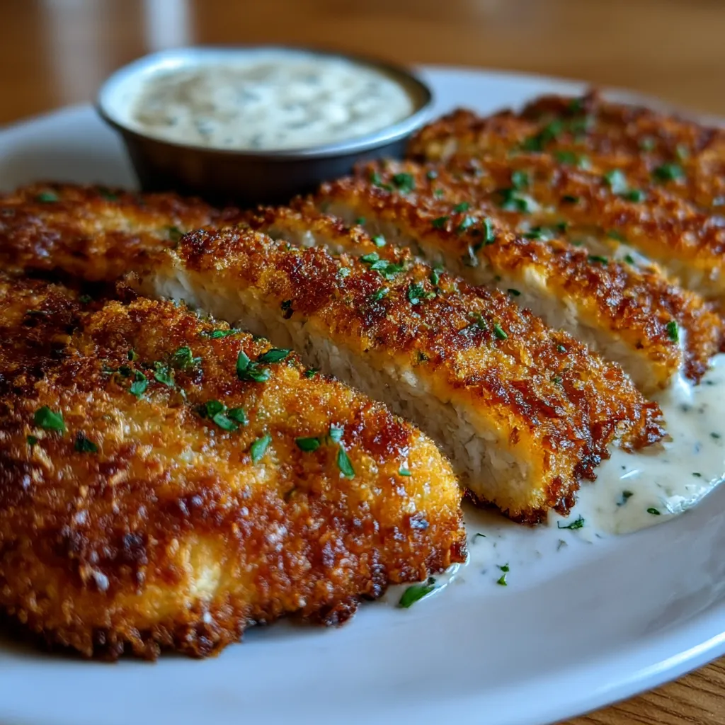 Parmesan Crusted Chicken With Creamy Garlic Sauce
