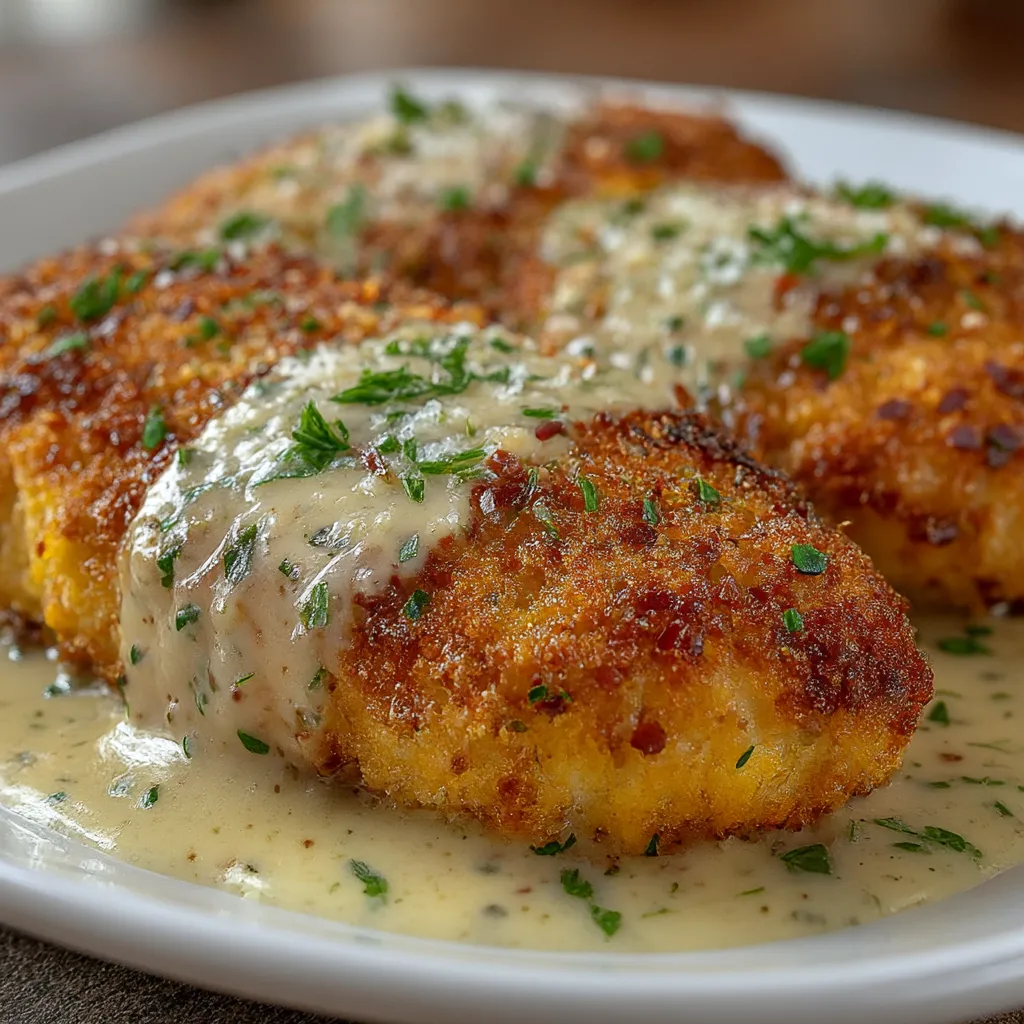 Parmesan Crusted Chicken With Creamy Garlic Sauce