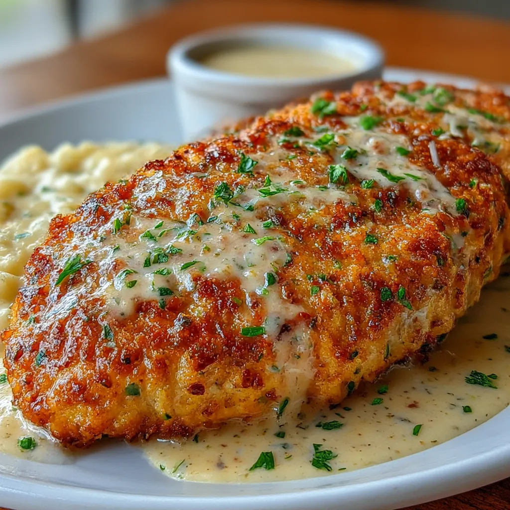 Parmesan Crusted Chicken With Creamy Garlic Sauce