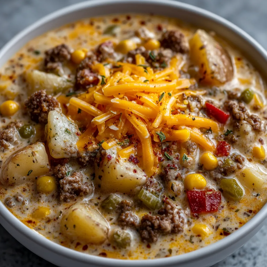 Crockpot Creamy Potato and Hamburger Soup