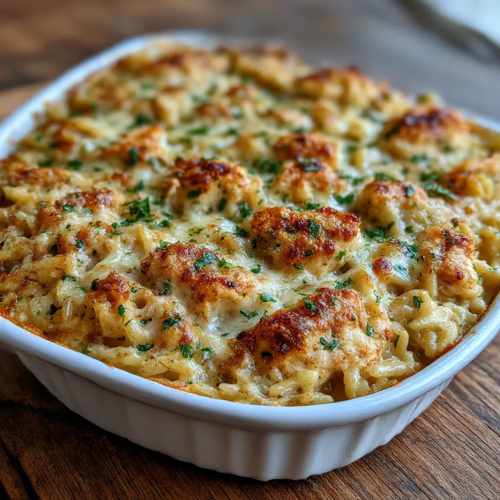 French Onion Chicken Orzo Casserole