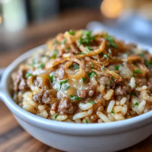 French Onion Ground Beef and Rice Casserole