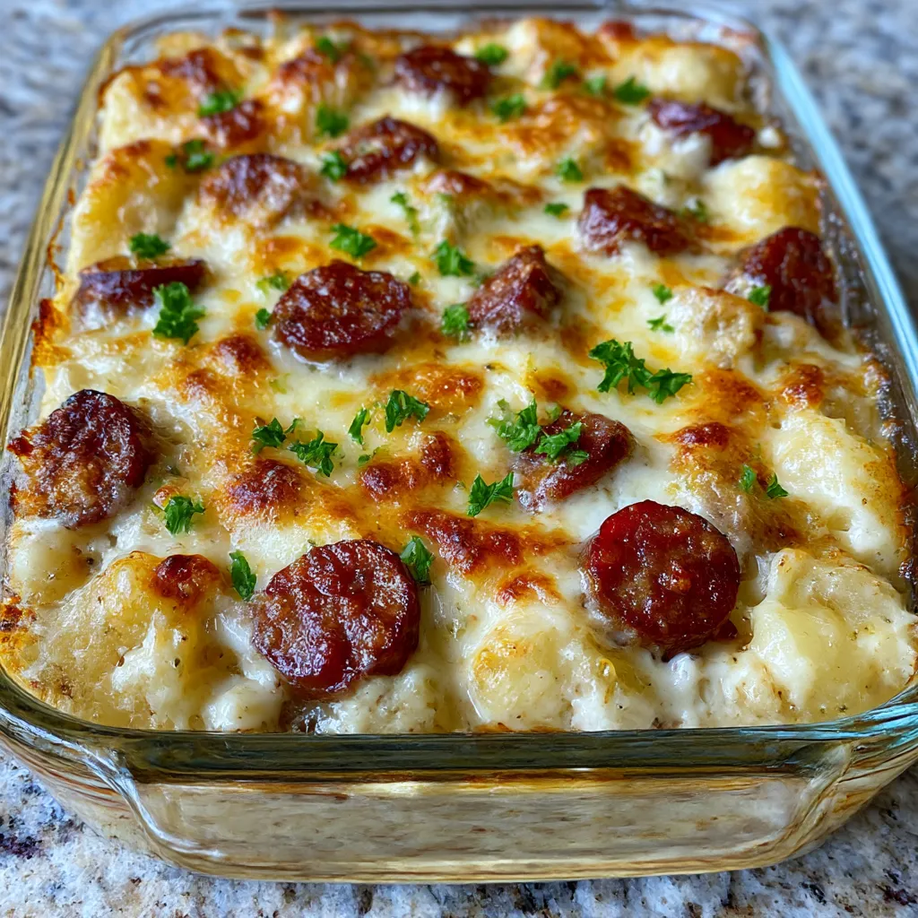 Kielbasa Sausage Cheesy Potato Casserole