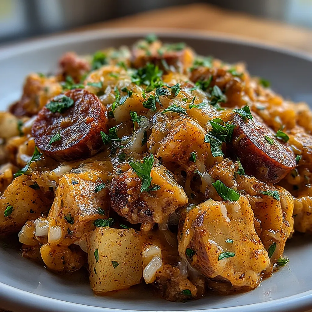 Kielbasa Sausage Cheesy Potato Casserole