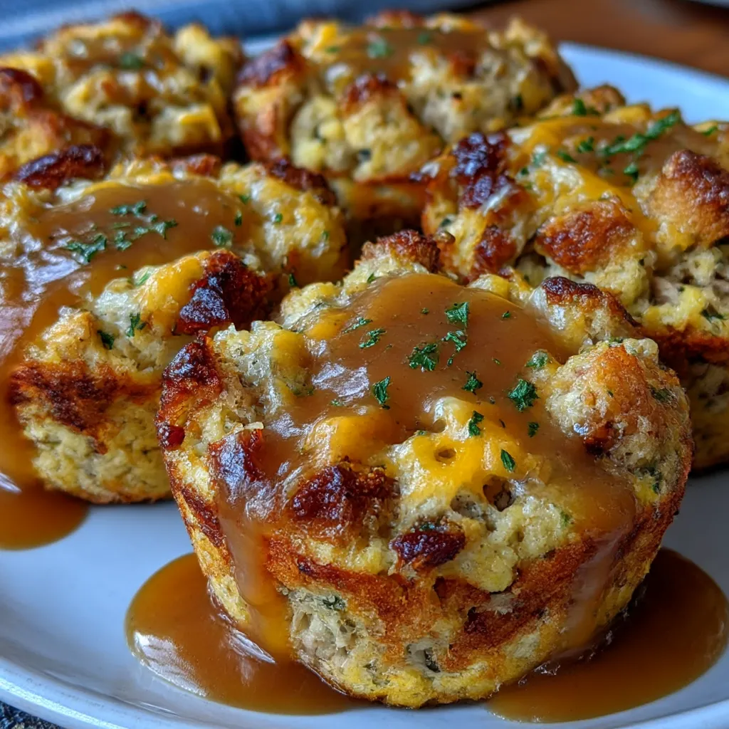Muffin Tin Turkey and Stuffing Cups with Gravy