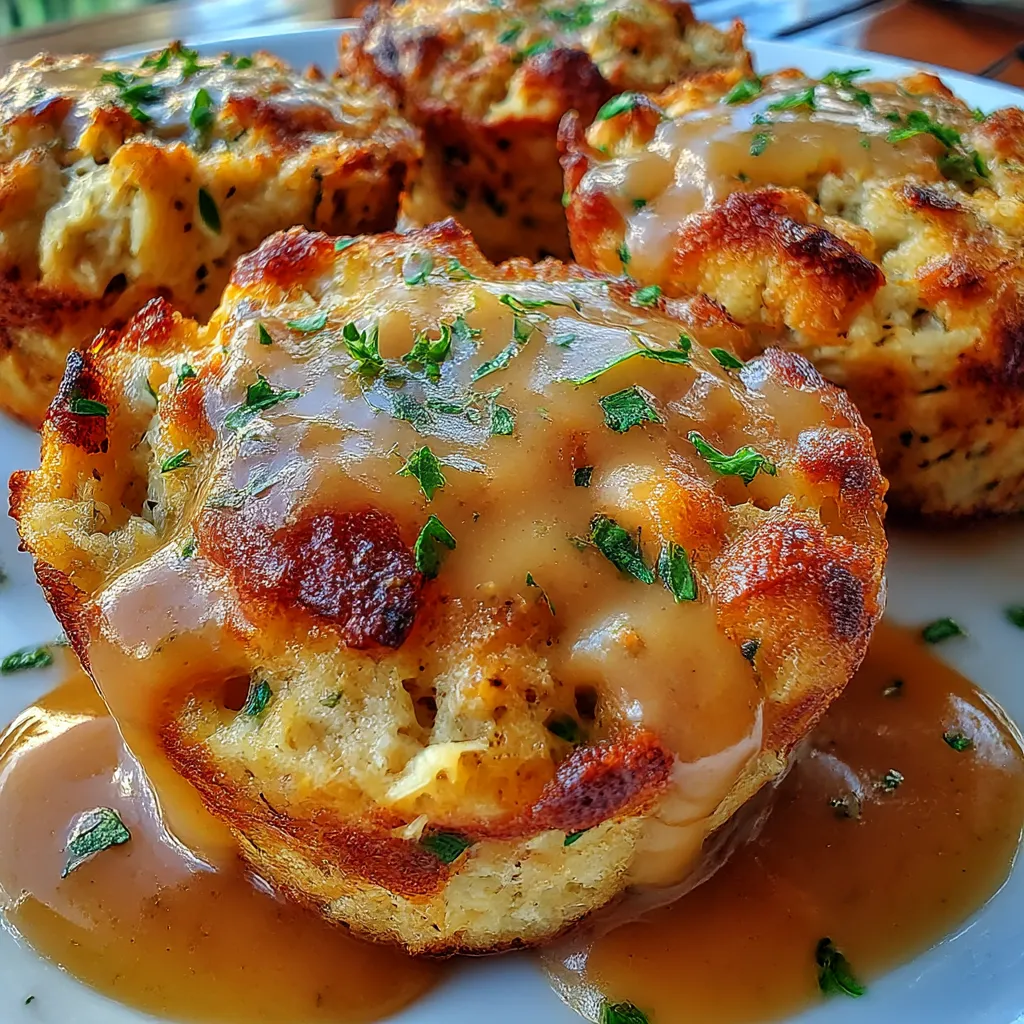 Muffin Tin Turkey and Stuffing Cups with Gravy