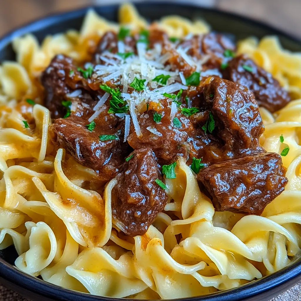 Easiest Crockpot Beef Tips and Noodles Ever