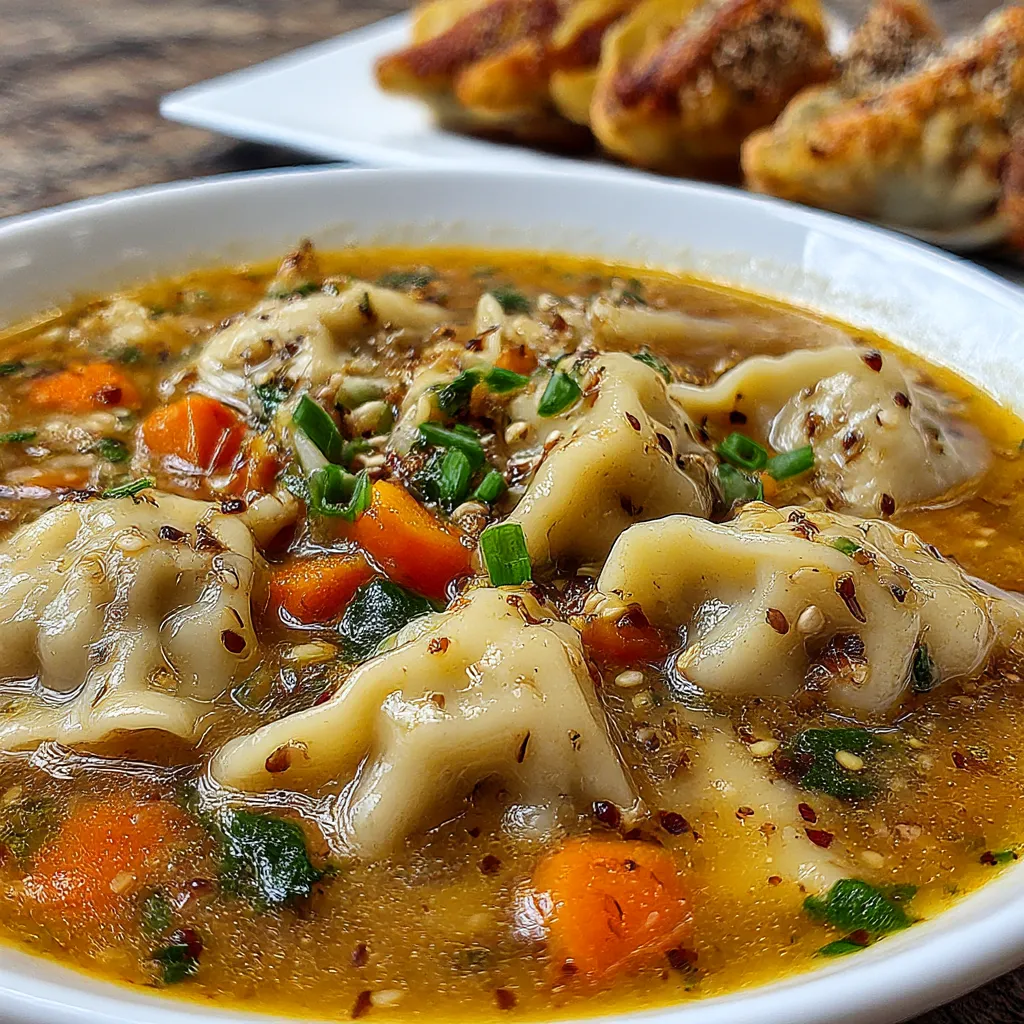 Homemade Potsticker Soup with Fresh Ingredients