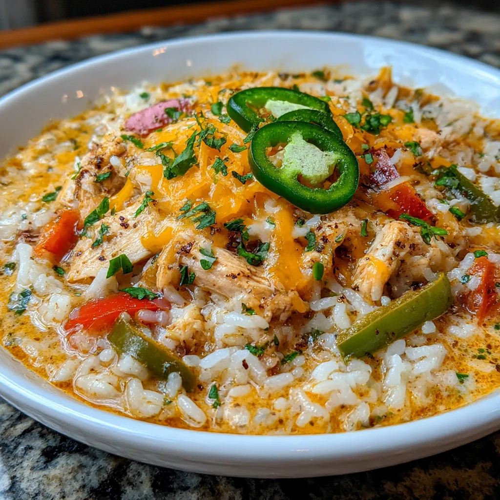 One Pot Pepper Jack Chicken Fajita and Rice Soup