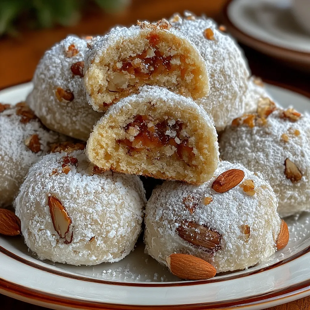 Raspberry Filled Almond Snowball Cookies