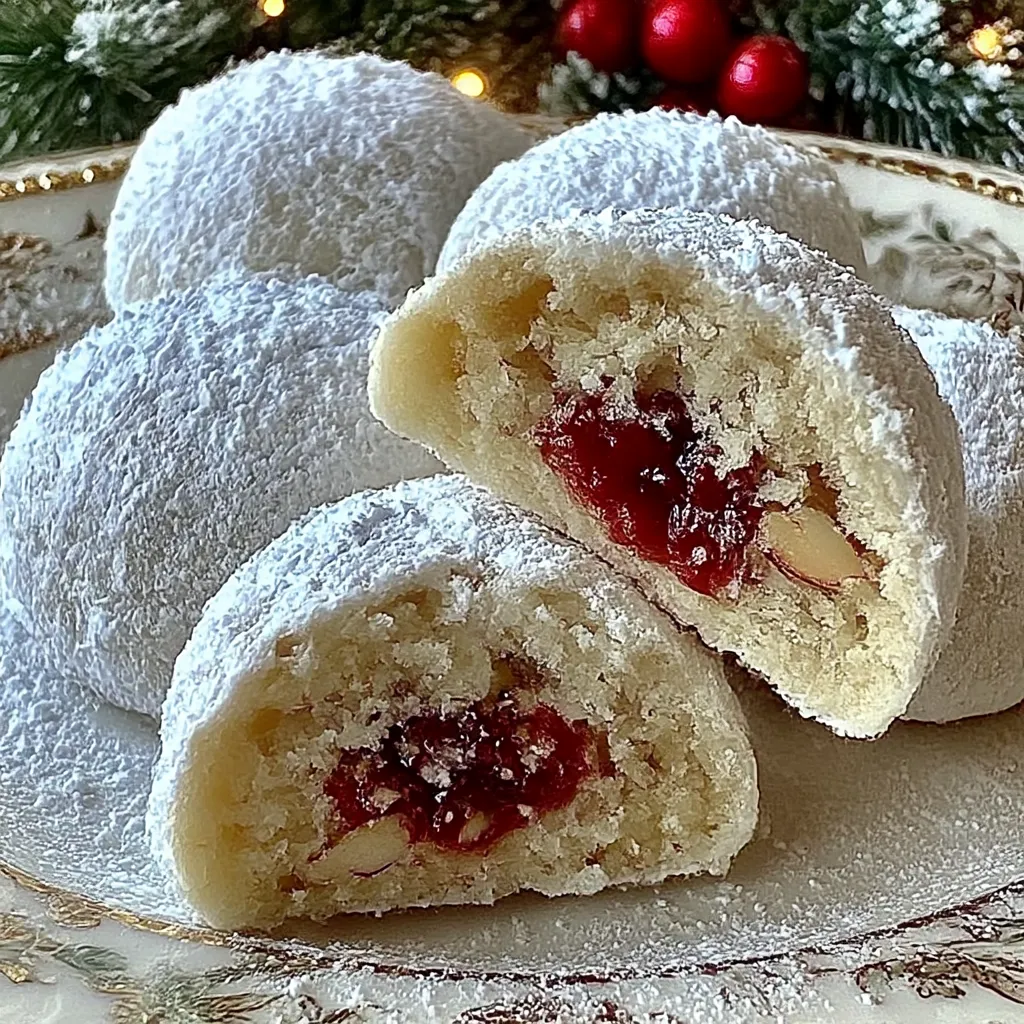 Raspberry Filled Almond Snowball Cookies
