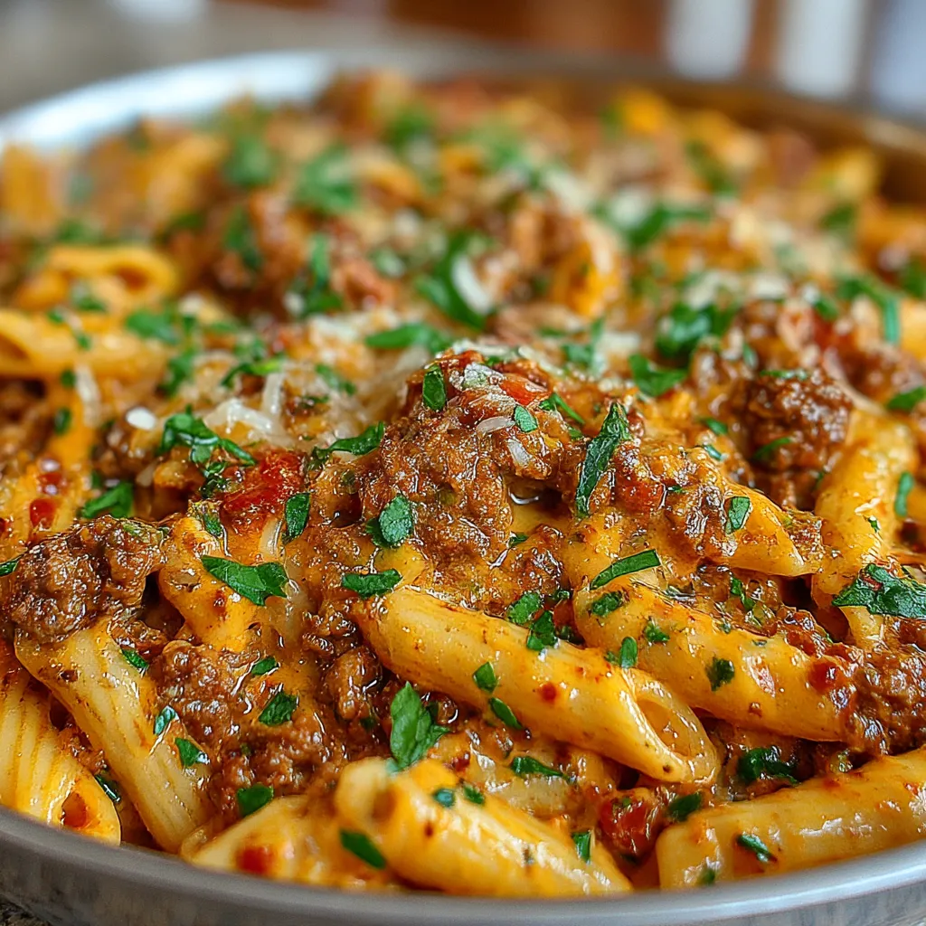 Creamy Rotel Pasta with Ground Beef