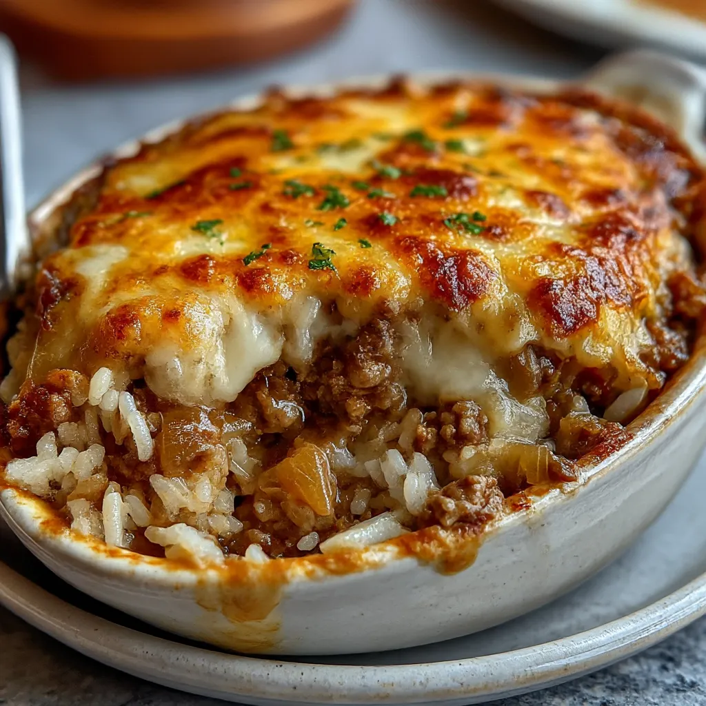 French Onion Ground Beef and Rice Casserole