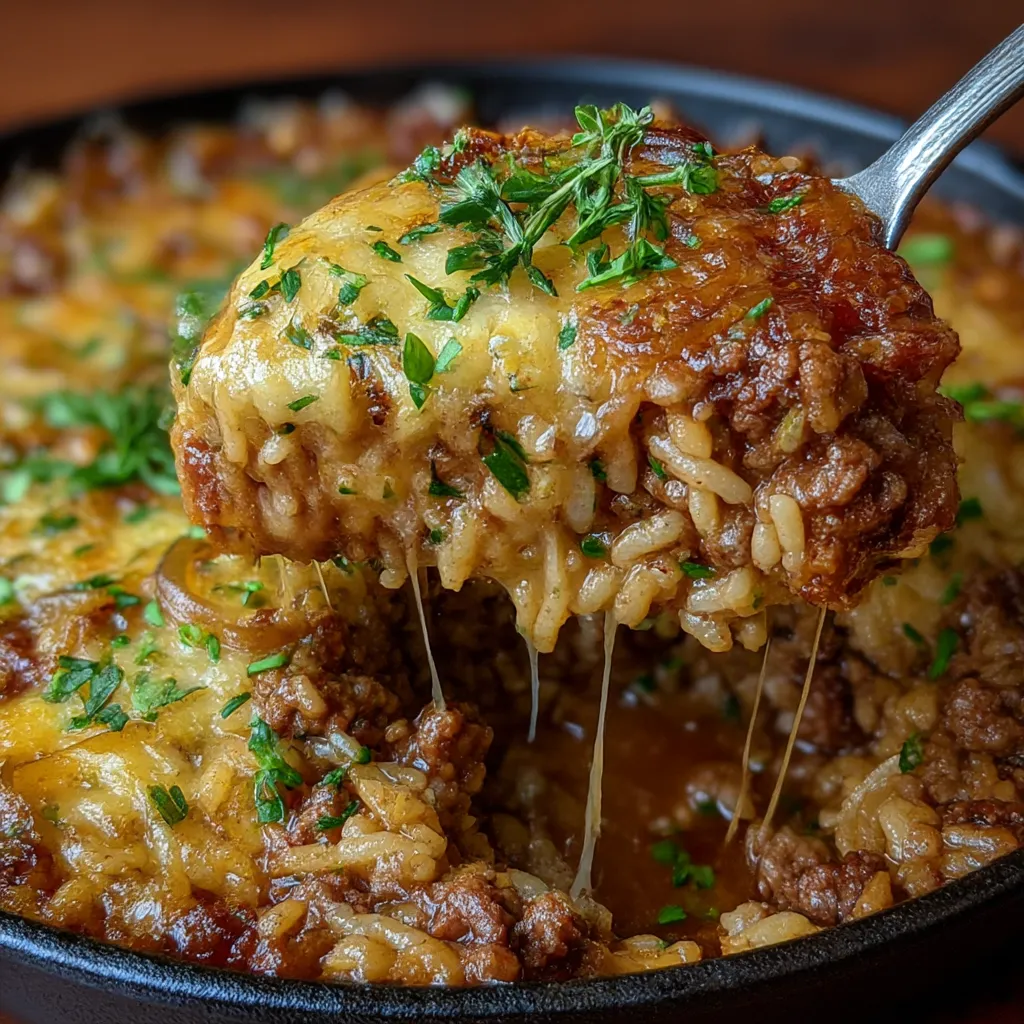 French Onion Ground Beef and Rice Casserole
