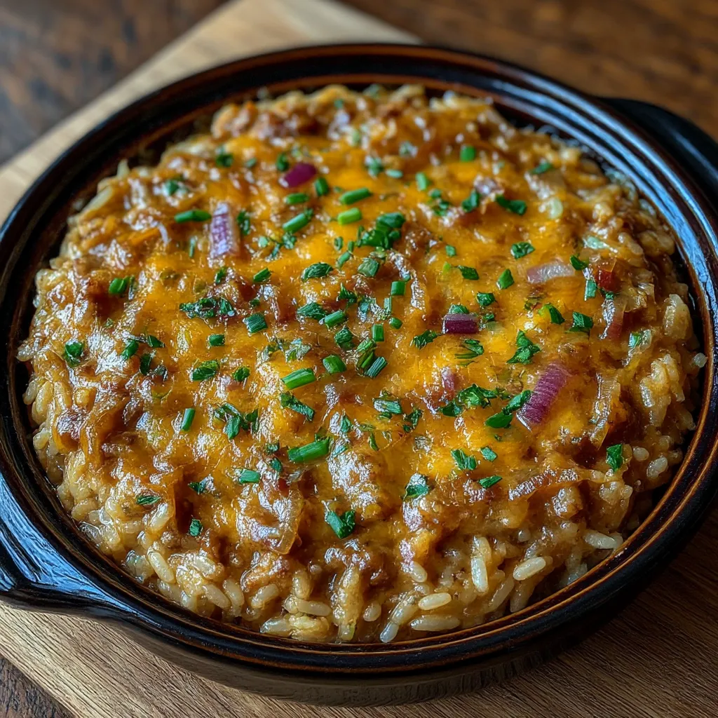 French Onion Ground Beef and Rice Casserole
