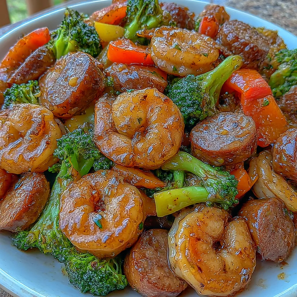 Honey Garlic Shrimp with Sausage and Veggies
