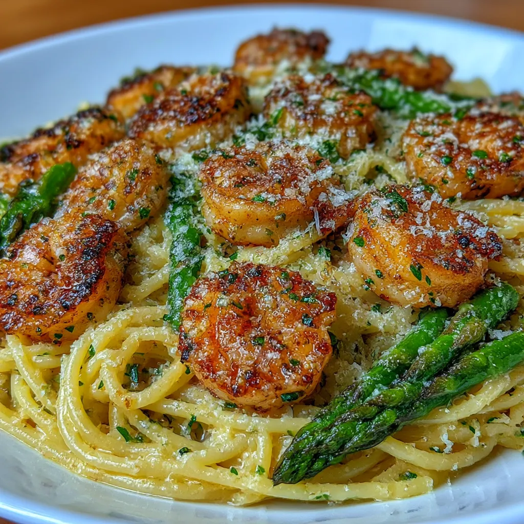 Lemon Asparagus Pasta with Grilled Shrimp