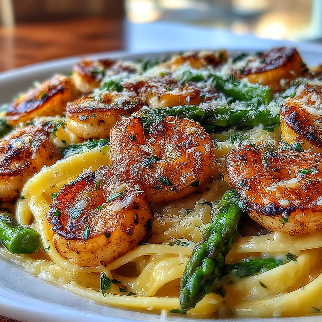 Lemon Asparagus Pasta with Grilled Shrimp