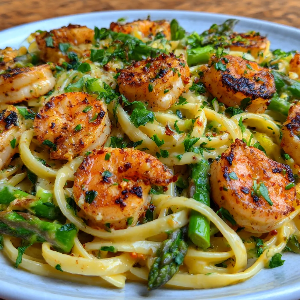 Lemon Asparagus Pasta with Grilled Shrimp