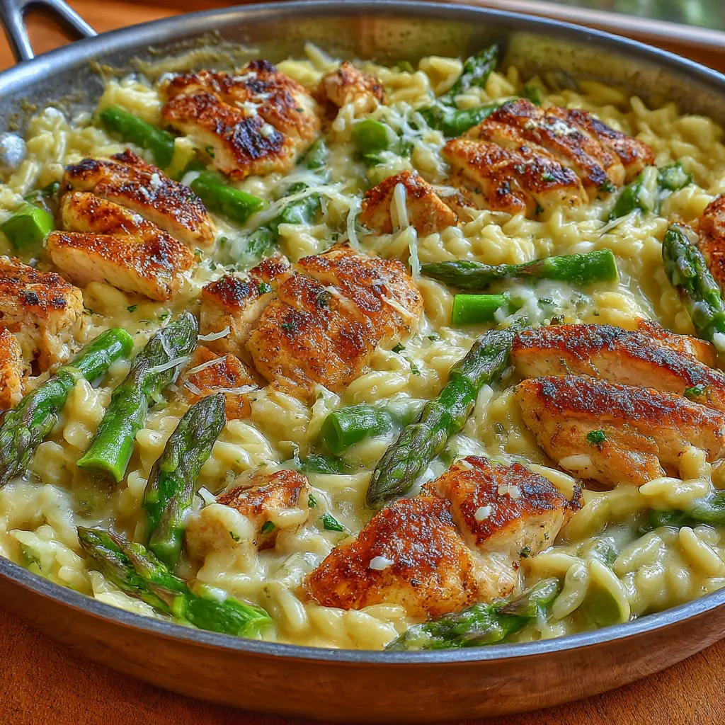 Parmesan Orzo with Chicken and Asparagus