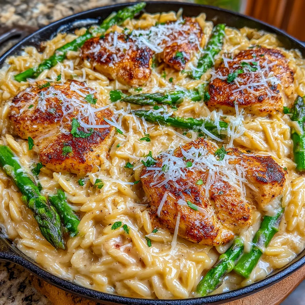 Parmesan Orzo with Chicken and Asparagus